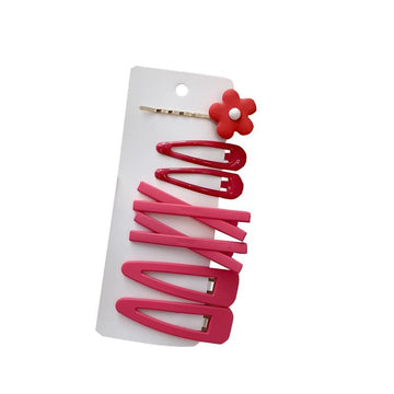 7 Piece Flower Hair Clips Set, Decorative Barrette Bobby Pin Collection for Women and Girls, Sweet Hair Accessories (Red)