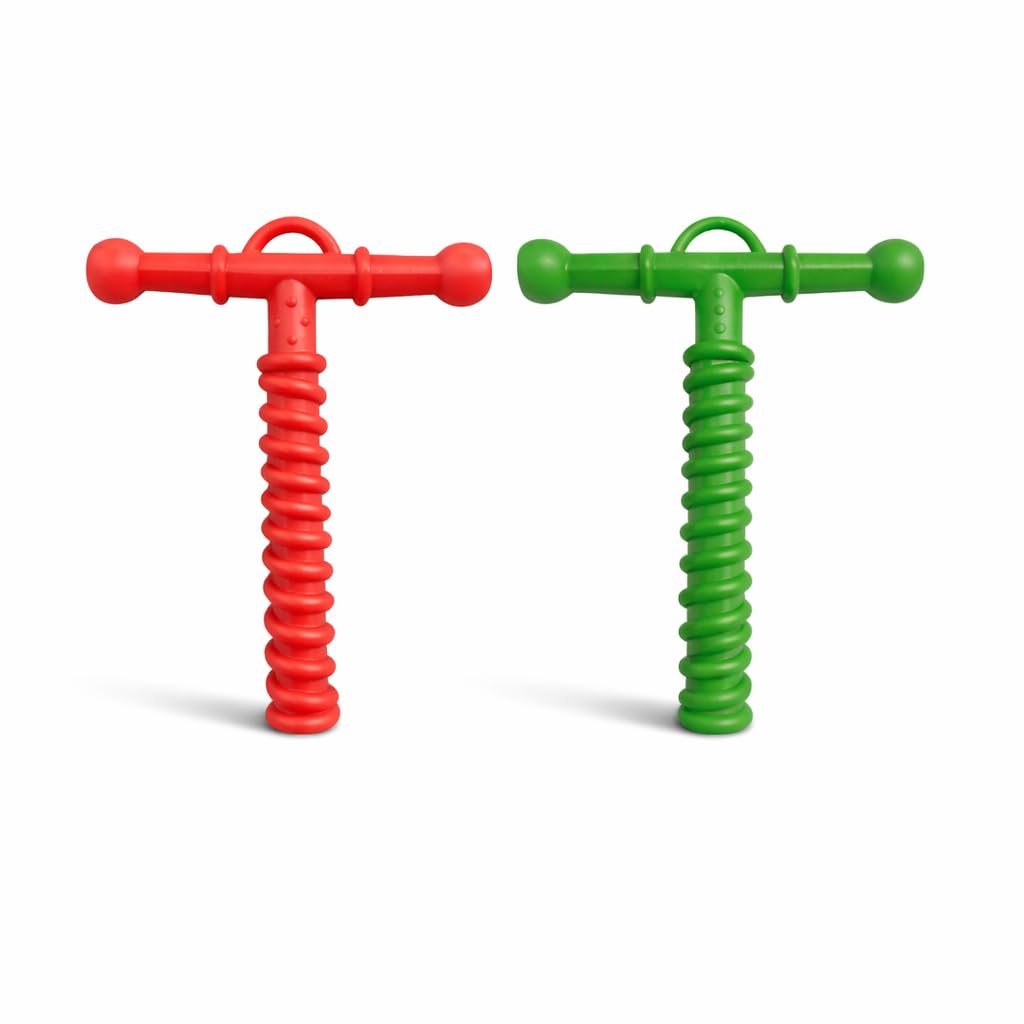 BArm Chewy Tube Combo (Red & Green) | Oral Sensory Support For Kids & Adults | Textured Spiral Design | Moderate & Strong Chewe
