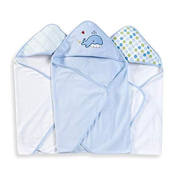 Spasilk Hooded Towel Set For Newborn Boys And Girls, Soft Terry Baby Towels, Baby Bath Essentials, Ideal, Blue Whale, Pack Of 3