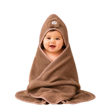 Babyholic Super Soft Hooded Baby Wrapping Blanket, Lightweight Cozy Bath and Swaddle Wrap for Newborn Boys & Girls, Brown