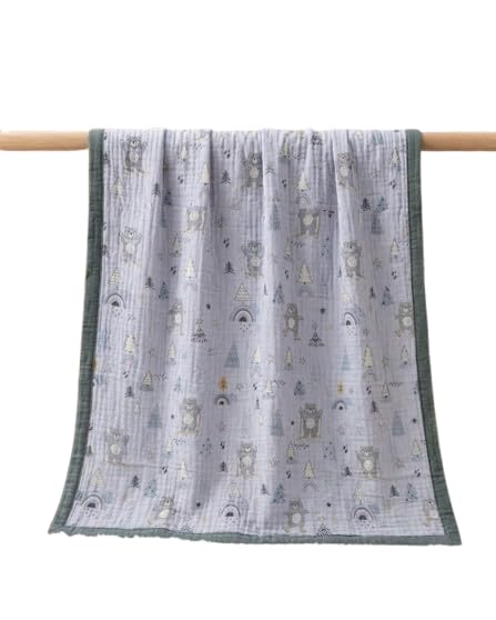 Baby Muslin Quilt Blanket with Print, Navy Blue (Purple)