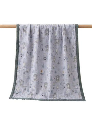 Baby Muslin Quilt Blanket with Print, Navy Blue (Purple)