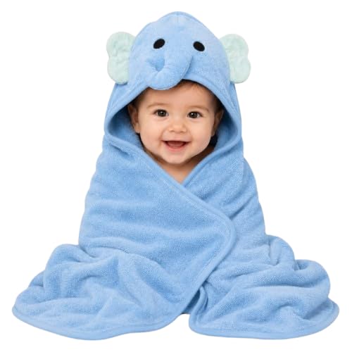 Babyholic Owl Hooded Baby Bath Towel, Soft Wraparound Towel with 3D Ears and Embroidered Face for Newborns & Infants, Blue