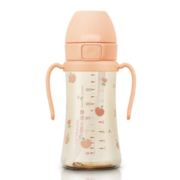 Grosmimi Flip Top Spill Proof Sippy Cup, Ppsu, Bpa Free, 10 Oz, Stage 2 Straw For Toddlers (Peach Flower)