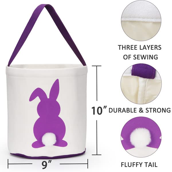 Sunboom 3 Pack Easter Baskets For Kids Empty, Easter Egg Hunt Basket With Handle - Easter Bunny Baskets For Boys & Girls, Canvas