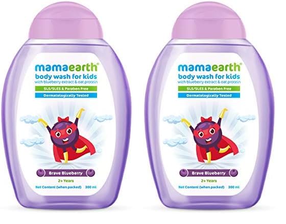 Mamaearth Brave Blueberry Body Wash For Kids With Blueberry Oat Protein 300 Ml, 1 Count (Pack Of 2)