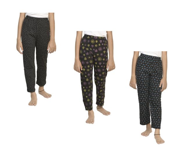 Girls Printed Cotton Regular Fit Pyjamas Lower (Pack of 3) Black3::Black4::Black6