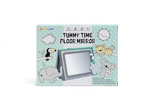 Dr.Rapeti Soft Tummy Time Book Baby Safe Mirror with Teether Crinkle Pages Tummy Time Mirror High Contrast Montessori Sensory To