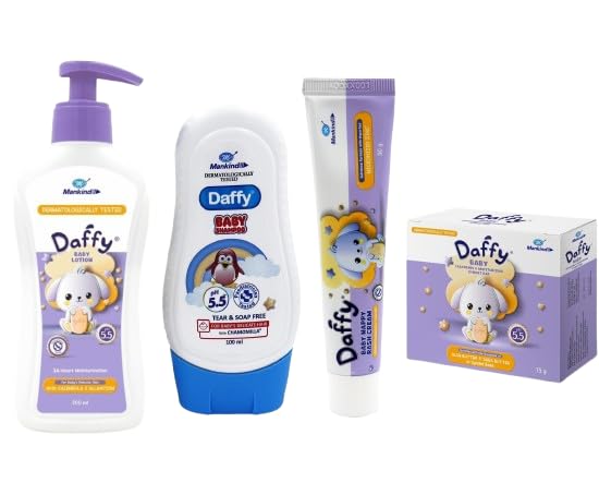 Daffy Cleansing And Mosturizing Baby Soap,75G | Baby Shampoo 100 Ml | Lotion 200 Ml | Nappy Rash Cream 30 Gm
