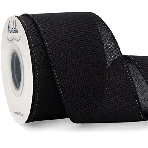 Ribbli Black Linen Wired Ribbon,2-12 Inch X Continuous 10 Yard, Black Burlap Wired Ribbon Rustic Ribbon For Wreaths, Big Bow Cra