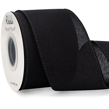 Ribbli Black Linen Wired Ribbon,2-12 Inch X Continuous 10 Yard, Black Burlap Wired Ribbon Rustic Ribbon For Wreaths, Big Bow Cra