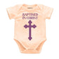 Knitroot Baptism Special, Baptised In Christ, Onesies, Unisex Baby Kids Cotton Lycra Half Sleeve Peach Rompers, Sleepsuit, Bodys