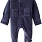 L'Ovedbaby Unisex-Baby Newborn Organic Cotton Velour Footed Overall, Navy, New Born