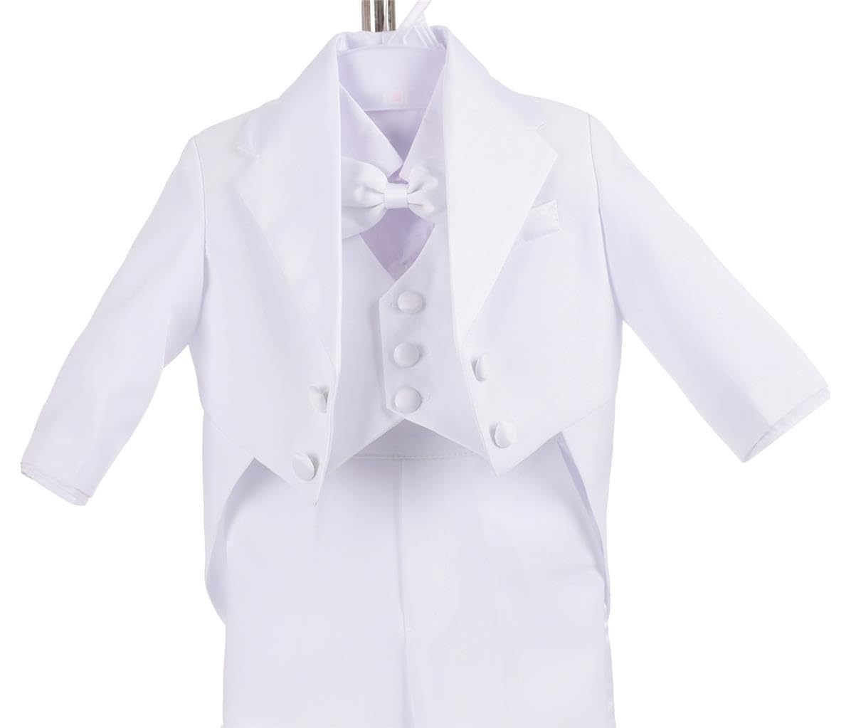 Lito Angels Baby Boys' Classic Tuxedo With Tail Wedding Outfits Suit Christening Outfit 5 Piece Set Size 9 Months White