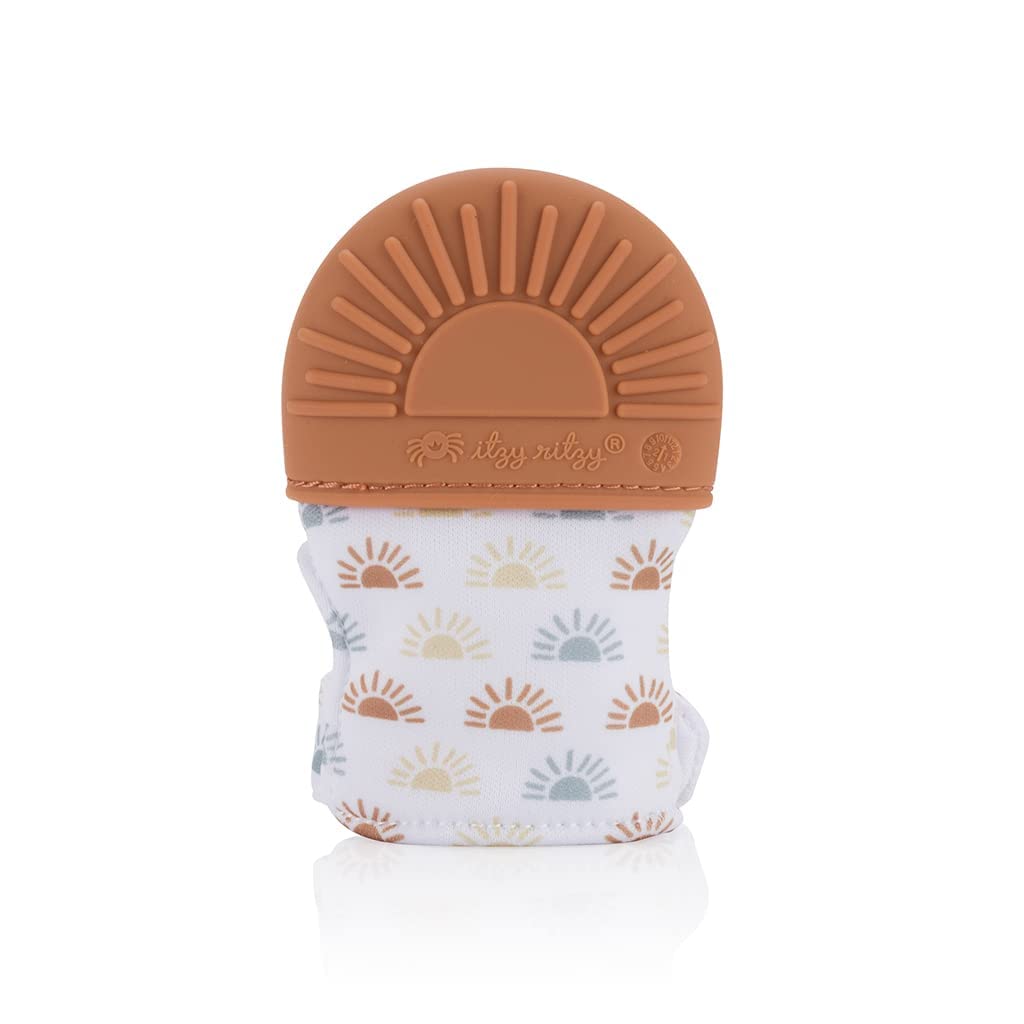 Itzy Ritzy Silicone Teething Mitt - Soothing Infant Teething Mitten with Adjustable Strap, Crinkle Sound and Textured Silicone t