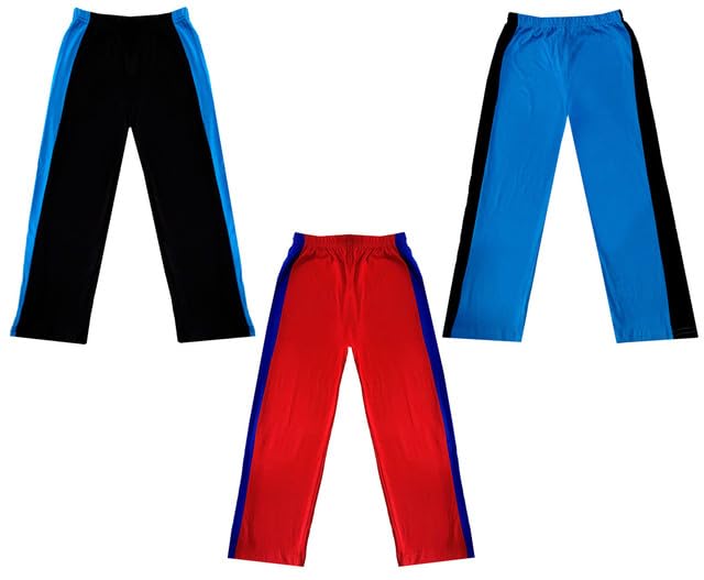 Girls Solid Cotton Side Patta Regular Pyjamas Lower (Pack of 3) Sky Blue::Red::Black