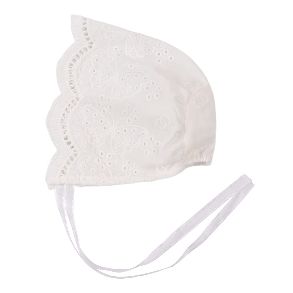 Baby Girl Bonnet Eyelet Lace Cotton Christening Bonnet Toddler Handmade Beanie Sun Protection Hat (Butterfly, 0-3 Months)