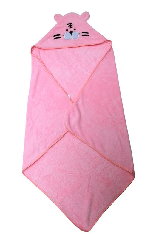 DTR Creation Baby Hooded Towel with Pink Animal Face Design | Soft Cotton Bath Towel Wrap for Newborns, Infants & Toddlers | Ult