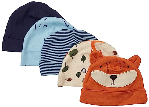 Gerber Unisex Baby 5-Pack Caps, Blue Fox, 0-6 Months