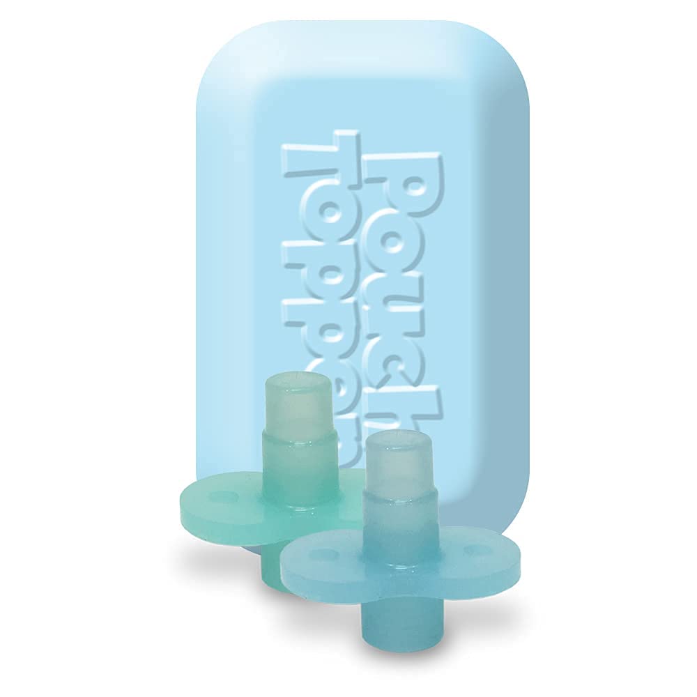 Buon Bambini Soft Sip Baby Food Pouch Toppers With Travel Case, 100% Silicone, Aqua/Blue, 2-Pack
