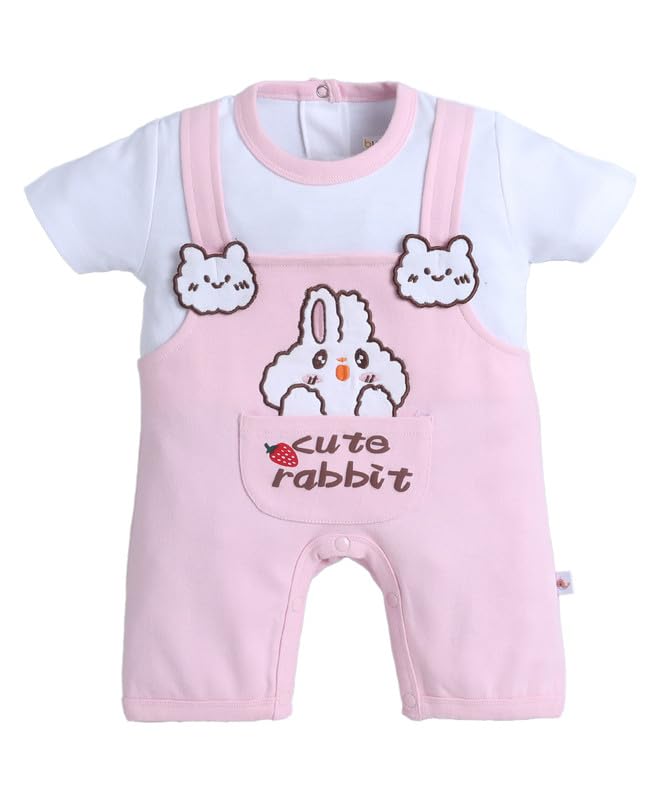 Bumzee Baby Girls Cotton Half Sleeves Animal Embroidery Romper Pink  36 Months (Peb11160CPnk)