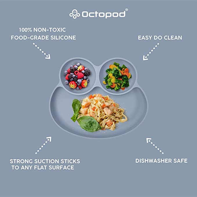 Abiie Octopod Frog Silicone Plates with Suction - Spill Proof, Easy to Clean - BPA-Free Bowl - Suction Plates for Baby and Toddl