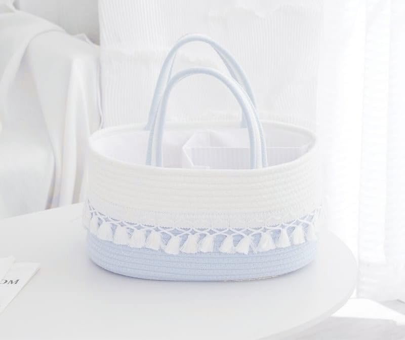Byloom New Jute Rope Diaper Organizer 12 x 8 x 8 inchs (4 Pockets), Bathroom Storage Organizer for Diapers and Toiletries, White