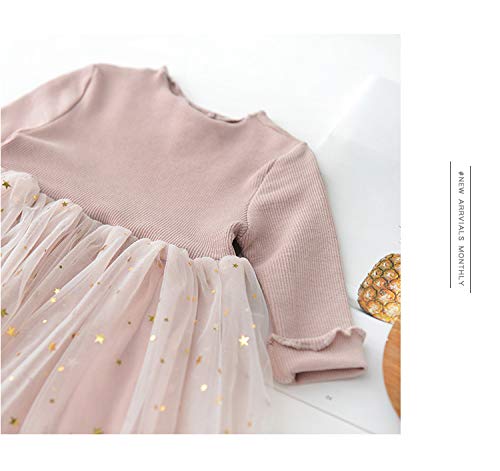 Infant Toddler Baby Girl Spring Fall Clothes Knit Long Sleeve Tutu Dress Fluffy Stars Tulle Dress Princess Dress (Pink, 6-12 Mon
