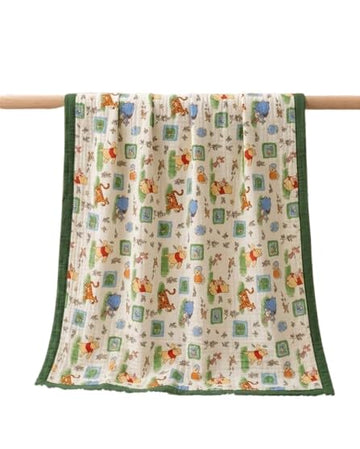 Baby Muslin Quilt Blanket with Print, Navy Blue (Green)