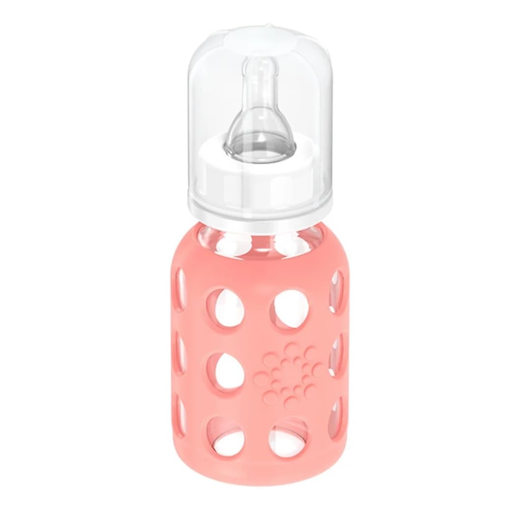 Lifefactory Glass Baby Bottles With Silicone Protection - 3-Pack, 4 Ounce Bottles, (1- Lavender, 1- Mint & 1- Cantaloupe)
