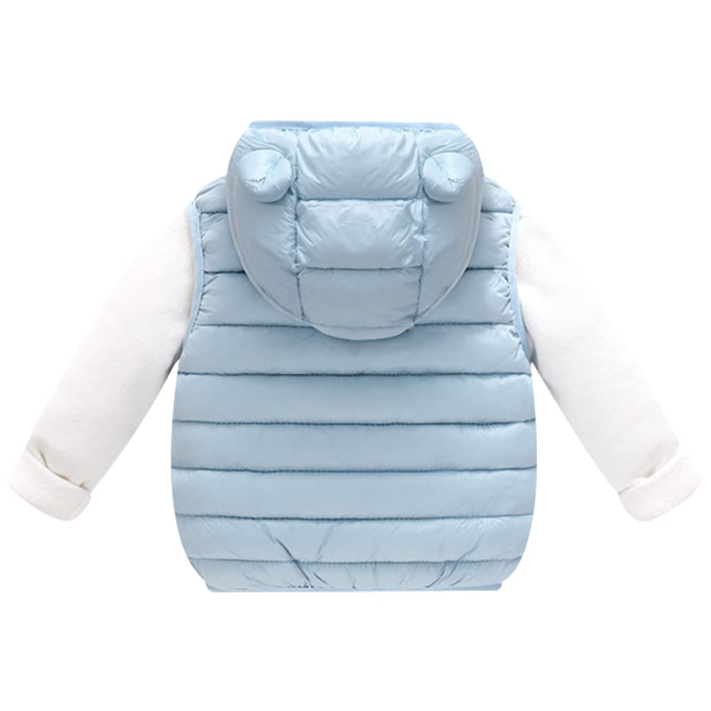 Aiwuhe Baby Boys Girls Hooded Puffer Vest Winter Lightweight Sleeveless Bear Ears Zipper Up Jacket Blue 90