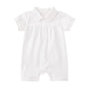 Pureborn Baby Boy Baptism Outfit Infant Short Sleeve Collared Christening Romper Summer Cotton One-Piece 9-12 Months Off White