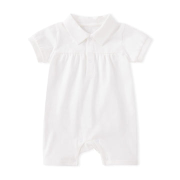 Pureborn Baby Boy Baptism Outfit Infant Short Sleeve Collared Christening Romper Summer Cotton One-Piece 9-12 Months Off White