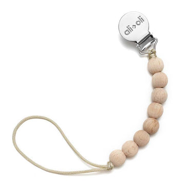 Ali+Oli Silicone Pacifier Clip for Baby (All Wood) 100% Food-Grade BPA Free Newborn Pacifier Holder Infant Binky Clip for Baby B