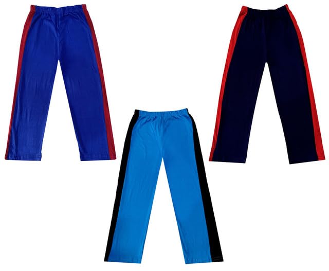 Girls Solid Cotton Side Patta Regular Pyjamas Lower (Pack of 3) Navy Blue::Sky Blue::Blue