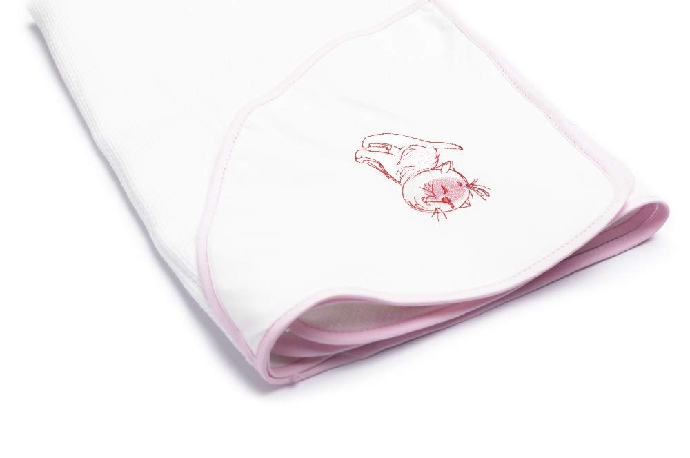 Hooded Baby Bath Towel with Embroidered Cat (Pink)