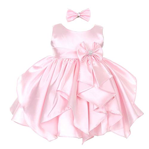 Fairy Dolls Baby Girl Bubble Hem Dress (Satinmix01211_Baby Pink_612 Months)