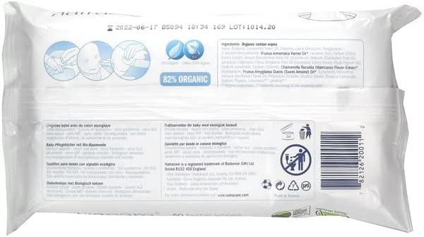 Natracare Organic Cotton Baby Wipes 50 ct (12-Pack)