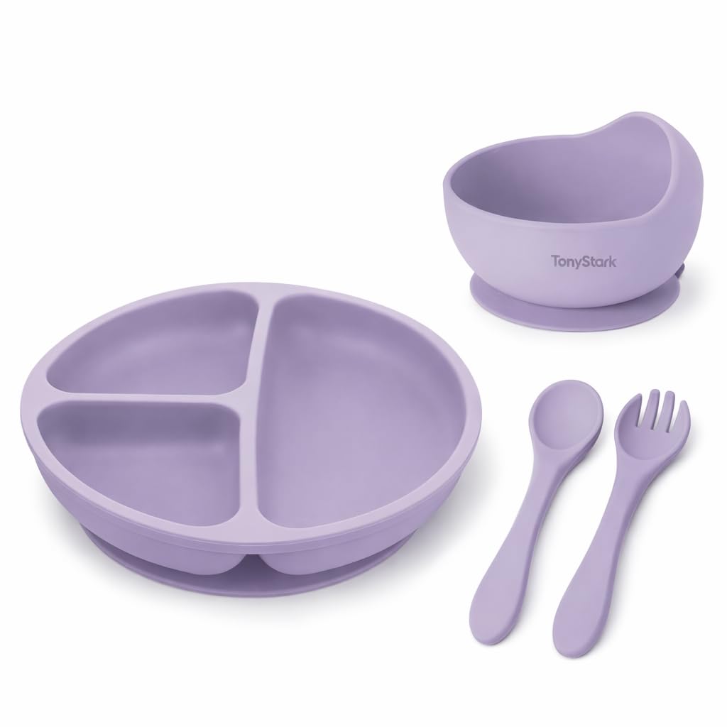 Tony Stark Baby Feeding Set Silicone Tableware With Suction Plate, Bowl, Spoon & Fork For Babies | BpaFree, NonToxic, Food Gra