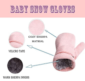 Baby Toddler Mittens Boys Girls Winter Outdoor Gloves Kids Easy-On Fleece Warm Mittens Pink Rose Black 3 Pairs M(1-2 Years)