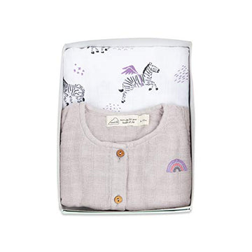 Masilo 100% Organic Cotton Muslin Classic Snuggle Gift Set for New Born Boys and Girls Combo Set with Swaddle and Romperfor Ba