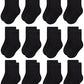 Rative 12-Pack Cotton Crew Socks For Unisex Baby Infant Toddler Kids Boys Girls(3-5T,12-Pairs/Black)