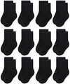 Rative 12-Pack Cotton Crew Socks For Unisex Baby Infant Toddler Kids Boys Girls(3-5T,12-Pairs/Black)