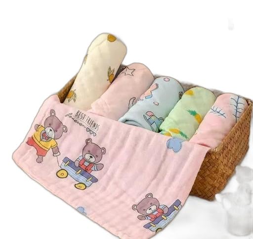 Baby Soft Cotton Hanky for Kids | Pack of 5 Gentle SkinFriendly Washcloths | Newborn & Infant Face Wipes | UltraSoft Muslin Ha