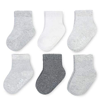 Fruit Of The Loom Baby 6-Pack All Weather Crew-Length Socks, Mesh & Thermal Stretch - Unisex, Girls, Boys (0-6 Months, Grey)