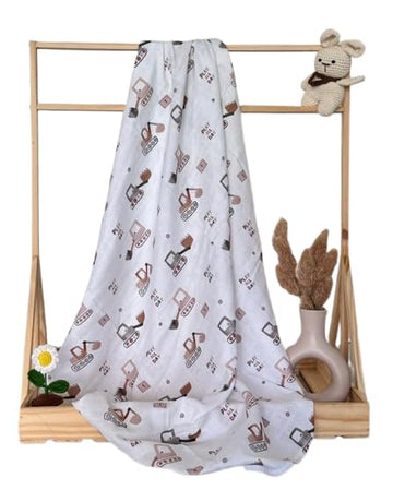 LILY LAMA Digger & Dreamer Organic Muslin Swaddle  Soft, Breathable MultiColor Baby Wrap  Perfect for Newborns & Infants (Mul