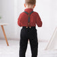 Disaur Boys Wedding Guest Outfit Short Sleeve White Flower Dress Shirt Bow Tie Suspender White Plaid Pants Back To School Gentle
