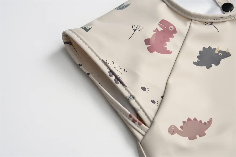 Gzmm Waterproof Baby Bibs,Infant Toddler Extra Cover Feeding Bib With Food Catcher,Easy Clean & Washable