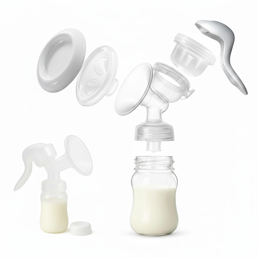 Manual Breast Pump - BPA Free, Quiet & Portable Milk Extractor | Soft Silicone Comfort Flange, Easy to Clean & Assemble, Include
