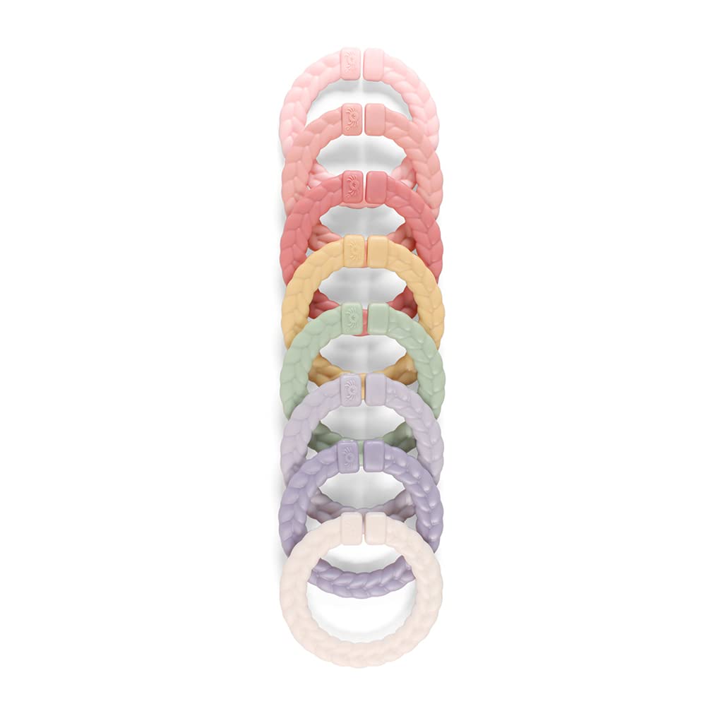 Itzy Ritzy Linking Ring Set; Set of 8 Braided, Rainbow-Colored Versatile Linking Rings; Attach to Babys Car Seat, Stroller & Ac